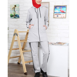2-piece tracksuit with black stripes in heather gray (Sportswear for veiled Muslim women)