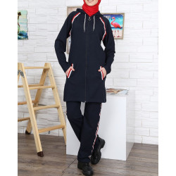 Hooded tracksuit with tricolor bands (Several colors available) - Veiled women's...