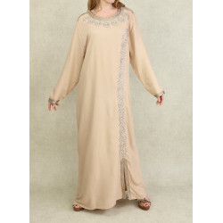 Robe brodée et perlée - Couleur Beige