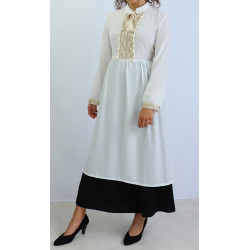 Tunique longue décorée de strass broderie et pompons - Couleur Blanc