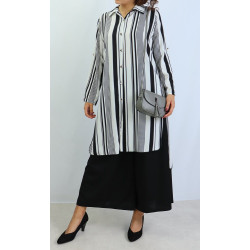 Long white shirt with black stripes