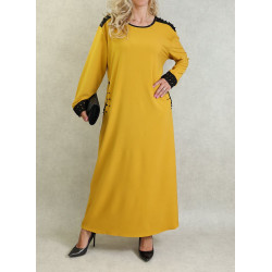 Long-sleeved dress with pearls and embroidery - Color Mustard yellow