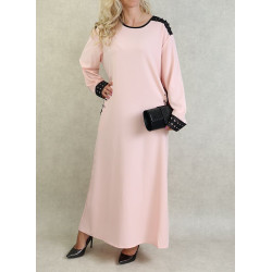 Long-sleeved dress with embroidery and pearls - Color Powder pink