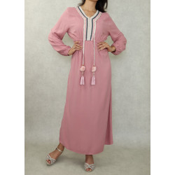 Robe longue décorée de pompons pour femme - Couleur Rose