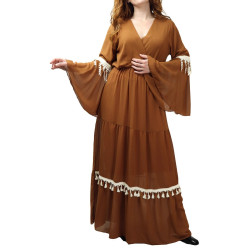 Robe longue cache-cœur de couleur caramel (Plusieurs couleurs disponibles)