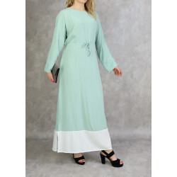 Two-tone dress in almond green and white