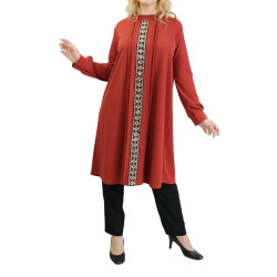 Tunic with golden glitter decoration - One size - Rust color