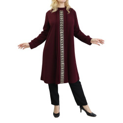 Tunique avec décoration dorée pailletée - Taille Unique - Couleur aubergine