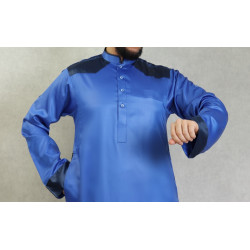 Qamis satiné moderne de luxe pour homme - Couleur bleu