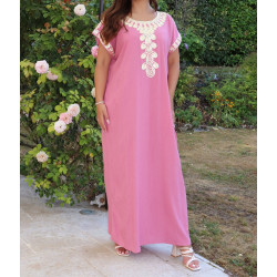 Wide interior dress embroidered short sleeves for women-Color old pink