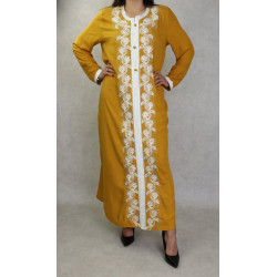 Robe orientale brodée manches longues pour femme - Couleur moutarde