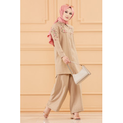 Ensemble chemise-tunique brodée et pantalon pour femme (Vêtement style habillé pour...
