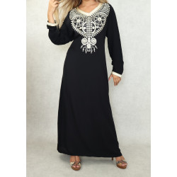 Long oriental dress with rhinestones and cotton embroidery for women (several colors...