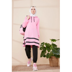 Tone with hood and black bands for women (Modern hijab-2022 Collection) - Light pink...