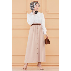 Jupe longue décorée de boutons (Vetement femme musulmane) - Couleur beige