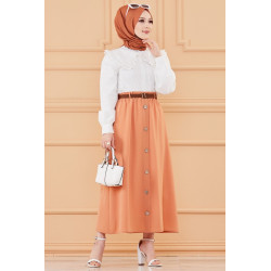 Jupe longue décorée de boutons (Vetement hijab) - Couleur tabac
