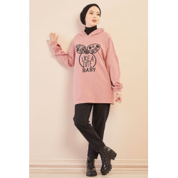 Tunique avec capuche imprimé "Like a cute baby" (Style Moderne) - Couleur rose poudré