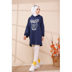 Tunique avec capuche imprimé "Like a cute baby" (Tenue Moderne Hijab) - Couleur bleu...