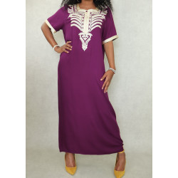 Robe orientale longue brodée manches courtes fluide et décontractée pour femme -...