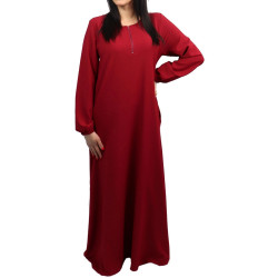 Robe longue casual basic manches longues avec zip et poches pour femme - Couleur rouge...