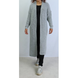 Gilet maxi long en maille pour femme - Couleur gris