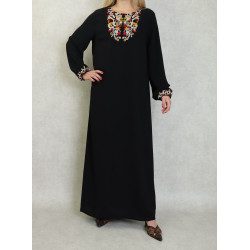 Long sleeve dress with embroidery for woman - Color Black