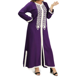 Moroccan dress: Long embroidered Gandoura made in Morocco - Purple color