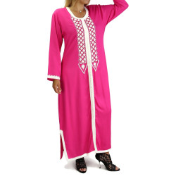 Robe Marocaine / Gandoura longue avec broderie pour femme - Couleur Fuchsia