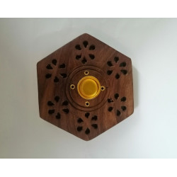 Porte-encens bois sculpté fleur