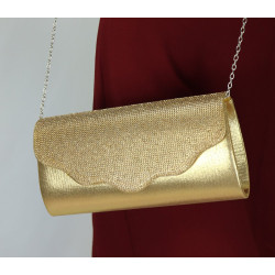 Pochette à rabat paillettes structurée avec chaîne (Sac à main femme) - Couleur dorée