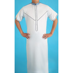 Qamis d'été pour homme de qualité supérieure manches courtes avec broderies et tissu...