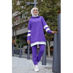 Survêtement femme deux pièces bicolore à capuche (Ensemble sport hijab pas cher) -...