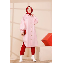Chemise longue et ample pour femme (Vetement hijab tendance) - Couleur rose poudré