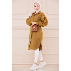 Chemise longue et ample pour femme (Vetement oversize pour hijab) - Couleur moutarde