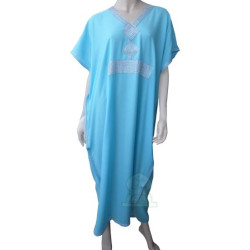 Sky blue Moroccan Gandoura with silver rhinestones