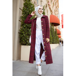 Robe-Veste longue à gros boutons - Couleur bordeaux