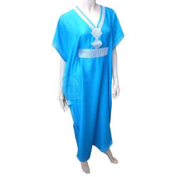 Moroccan Gandoura turquoise blue with silver rhinestones