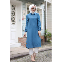 Tunique longue (Vetement Hijab pour femme voilée) - Couleur bleu indigo