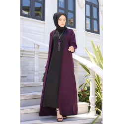 Ensemble Robe et Cardigan (Kimono) - Vetement femme voilée - Couleur violette