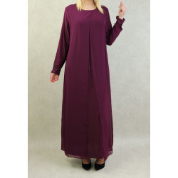 Robe de soirée Abaya avec kimono intégré (Kibaya) pour femme - Couleur Aubergine