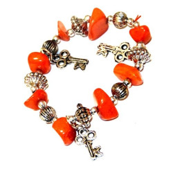Moroccan craft bracelet with orange colored stones