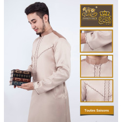Qamis traditionnel élégant pour homme de qualité supérieure avec broderies et tissu...