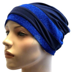 Bonnet bleu nuit avec deux bandes paillettes en bleu roi