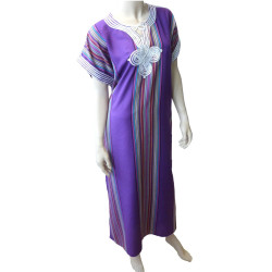 Gandoura / Moroccan dress for women with multicolored stripes (Standard Size) - purple