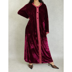 Long Djellaba dress with hood for women (Fall Winter) - Burgundy color