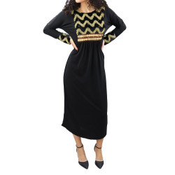 Abaya longue noire avec broderies et perles (écharpe assortie)
