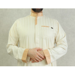 Qamis élégant de qualité supérieure couleur beige pour homme musulman