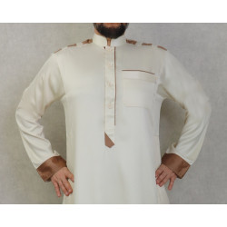 Qamis homme satiné moderne de luxe couleur blanc cassé