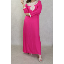 Robe longue style oriental avec borderie originale sous forme de coeur pour femme -...
