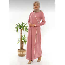 Robe Kimono pour femme (Vêtement musulman mastour pour Hijab) - Couleur rose